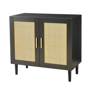 Credenza con Ripiani Regolabili e Pannello Laterale, Mobile in Rattan Naturale con Ante, Armadietti in Rattan per Soggiorno - Product Image 6