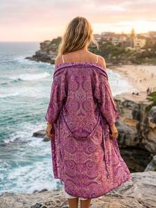 Boho Maxi <b>Dress</b> With Paisley Print Long Sleeve V Neck Loose Fit Chiffon Wrap Style <b>Summer</b> Holiday Celebration Casual <b>Dress</b> - Product Image 2