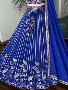 <b>Women</b> Traditional Coral Embroidered <b>Lehenga</b> Set With Silver Hem For Wedding India Pakistan Style - Product Image 6