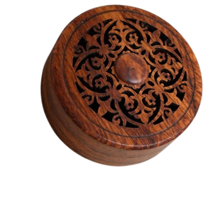 Wooden Round Incense <b>Burner</b> Carved Traditional Design Handmade Tabletop for Indoor Home Decor Living Room Use - Product Image 3