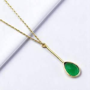 Breloques en améthyste verte en forme de poire 28x9mm |   Connecteur en argent 925 plaqué or |   Fournitures pour boucles d'oreilles pendantes - Product Image 2