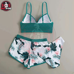 Ensemble de maillots de bain 3 pièces pour femmes, imprimé floral, haute élasticité, avec haut push-up, bas à dos croisé et jupe de plage, OEM ODM - Product Image 2