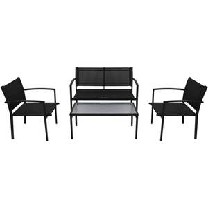 Muebles de Patio de Acero con Recubrimiento en Polvo Negro con Detalles de Textilene y Vidrio Templado - Product Image 2