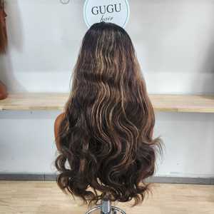 Perruque Lace Front en Cheveux Vierges Vietnamiens Longs Ondulés, Double Drawn, Haute Densité, avec Closure 5x5 Transparente, Sans Colle, Noire - Product Image 3