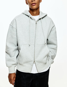 Sudadera con capucha de algodón de alta calidad con cremallera completa bidireccional, logotipo personalizado, estilo urbano, para hombre, oversize, negra, con cremallera frontal completa. - Product Image 2