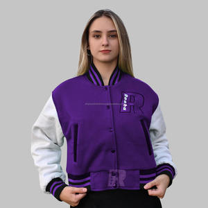 Veste d'université longue en molleton de coton avec col montant broderie Letterman et tenue uniforme de baseball de poche personnalisable - Product Image 1