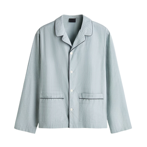 ชุดลำลองผู้ชาย ลายทาง แขนยาว สกรีนโลโก้ได้ ผ้าฝ้าย 100% หนา 160 GSM แห้งเร็ว ซักเครื่องได้ ชุดนอนแบบสวมใส่สบาย - Product Image 1