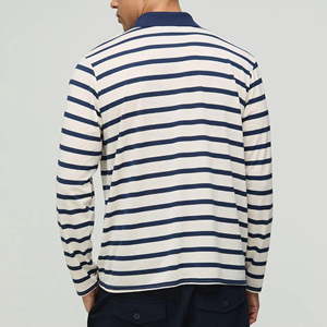 Polo Personalizado con Logotipo, 100% Algodón, a Rayas, para Hombre, con Hombros Caídos, Mangas Largas, Aberturas Laterales, Estilo Jersey de Rugby Oversize - Product Image 3