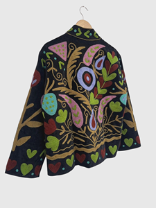 Hand Embroidered Floral Velvet Jacket Full Sleeve Mandarin Collar Plus Size Women'<b>s</b> Prairie Chic Autumn Wear - Product Image 2
