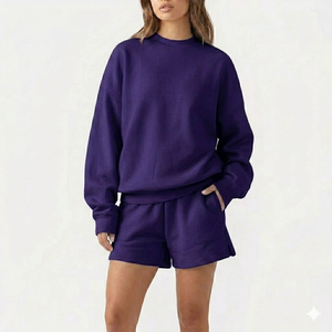 Chic Women <b>Mock</b> <b>Neck</b> <b>Top</b> And Shorts Set Relaxed Shape Daily Casual Modern Clothing Wear Style - Product Image 1