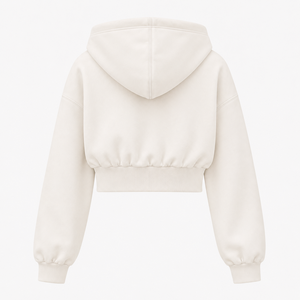 Sweat-shirt court à capuche zippé pour femme, en molleton de coton, manches longues, uni, personnalisable avec logo, pour la gym, le fitness et le streetwear - Product Image 2