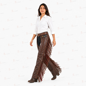 Guêtres en cuir véritable Tecnica pour femme, taille haute, avec franges, pour la protection équestre - Product Image 3