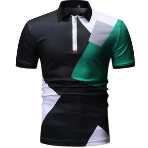 Polo Deportivo para Hombre con Bloques de Color Geométricos, Manga Corta, Diseño con Cierre, Secado Rápido, 100% Poliéster Tejido, Corte Regular - Product Image 1