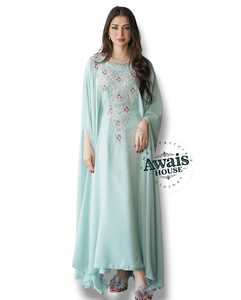 Robe Abaya de Mariage Longue pour Femme, Modèle Awais House, en Polyester Brodé, Col Cœur, Manches Longues, Style Islamique Pudique - Product Image 1