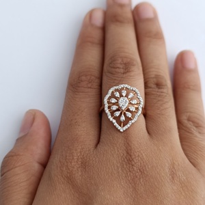 14KT Rose Gold Pear Shape Diamond Floral Halo <b>Ring</b> for Women Vintage <b>Statement</b> Wedding Party Fine Jewelry High Polish Gift - Product Image 5