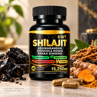Complexe Shilajit 8-en-1 15250mg avec Ashwagandha, Ginseng, Ginkgo, Rhodiola, Curcuma, 60 Capsules Végétariennes, Marque Privée OEM ODM