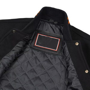 Mens Black and Orange Varsity Jacket Classic Baseball Style Coat with Contrast Sleeves Casual <b>Warm</b> Outerwear for Everyday Wear - Product Image 3