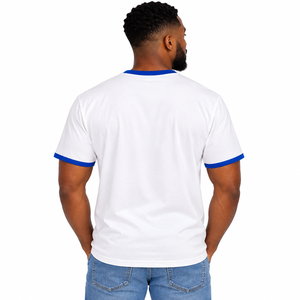 <b>White</b> Royal Blue <b>Men</b> <b>Short</b> <b>Sleeve</b> Crew Neck T <b>Shirt</b> with Chenille Greek Letter Embroidery Fraternity College Casual - Product Image 2