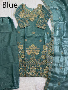 Traje Sharara de seda pura Gmy, completamente cosido, elástico, con bordado elaborado, nuevo diseño, corte ajustado, elegante para fiesta - Product Image 2