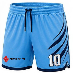 กางเกงฟุตบอล CATCH FIELDS สีน้ำเงิน รุ่นยูนิเซ็กซ์ เบอร์ 10 ผ้าโพลีเอสเตอร์พิมพ์ลายแบบ Sublimation มีเชือกผูก ระบายอากาศได้ดี ซับเหงื่อ ออกแบบได้ตามต้องการ - Product Image 1