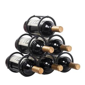Estante metálico para 7 botellas de vino, soporte decorativo negro para encimera, organizador de vino redondo para mesa, para almacenamiento en el hogar o bar. - Product Image 6