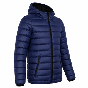Blue Eco-friendly Thick Puffer <b>Jacket</b> Front Unisex Winter Casual Windproof Zipper Closure Regular Fit Solid Color OEM Service - Product Image 6