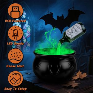 Set Decorazioni Halloween: Bottiglia Galleggiante, Calderone della Strega con Nebbia e Luce Verde, Decorazioni Vintage per Feste di Halloween Spettrali - Product Image 1