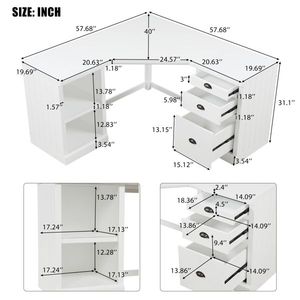 Scrivania Direzionale Moderna a L da 146,5 cm con 2 Armadietti e 3 Cassetti, Scrivania Angolare per Ufficio e Computer - Product Image 6