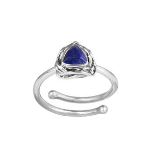 แหวนเงินแท้ 925 ดีไซน์หรูหรา ประดับด้วยลาพิส ลาซูลี ชุบออกซิไดซ์ สามารถสวมซ้อนกันได้ เหมาะสำหรับผู้หญิง - Product Image 1