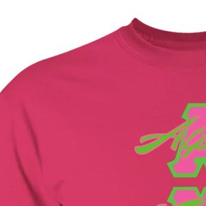 Camiseta Rosa Intenso de Manga Corta con Estampado Gráfico de Letras Griegas, Cuello Redondo, Estilo Casual de Algodón, Prenda Superior para Mujer, Ropa Urbana para el Día a Día - Product Image 3