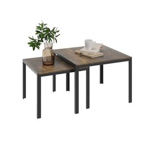 Juego Moderno de 2 Mesas Auxiliares Cuadradas Encajables con Acabado Marrón Desgastado y Patas Negras Resistentes para Sala de Estar de Apartamento - Product Image 3