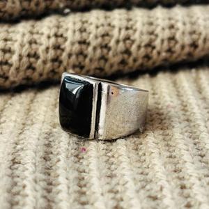 <b>Mens</b> Geometric Black Onyx Brass <b>Ring</b> <b>Silver</b> Plated Signet Bold Statement Wholesale <b>Ring</b> - Product Image 3