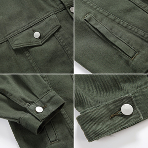Denim Jacket Man Heavyweight Vintage Workwear Patchwork Wide Distressed Custom green Denim <b>Jean</b> Jacket Men - Product Image 6