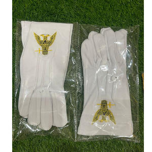 Guantes Masónicos de Algodón Blanco para Maestro Masón, Bordados a Mano con Compás y Escuadra Dorados, Guantes de Cuero Blanco para Logia Azul - Product Image 3
