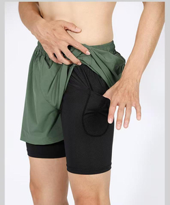 Wholesale Quick Dry Men Double <b>Layers</b> Shorts Lightweight Sport Two <b>Layers</b> Shorts Polyester Breathable 2 Pieces Running Shorts - Product Image 3