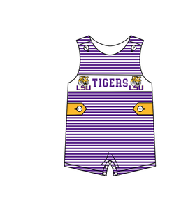 Set coordinato personalizzato per fratelli, viola a righe, completo a maniche corte per neonati, include vestito per bambino e tutina per bambina. - Product Image 4