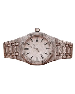 Montre de luxe unique en or blanc avec moissanite et diamant taille ronde, cadran à aiguilles, cadeau idéal pour homme, style mariage, montre-bracelet - Product Image 1