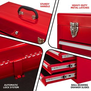 Portable Steel <b>Tool</b> Chest 4 Drawers Metal Cylinder Lock Latch Closure Red Powder Coating Metal <b>Tool</b> <b>Box</b> Product <b>Tool</b> Cabinets - Product Image 1