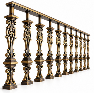 Balustrade d'escalier en bronze noir régale avec accents dorés et meneaux décoratifs sculptés pour intérieurs d'inspiration patrimoniale - Product Image 2