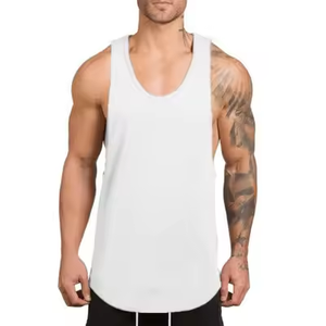 Débardeur de musculation en coton pour homme, logo imprimé personnalisé, respirant, séchage rapide, beige, fitness, musculation, gym - Product Image 1
