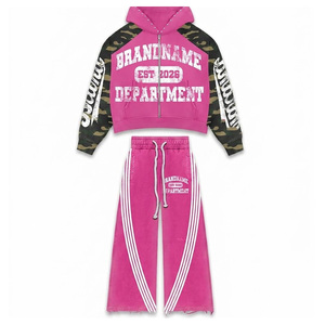 Survêtements vintage brodés pour hommes : sweat à capuche et pantalon de jogging style tapé, fermeture éclair sur le devant, impression de logo personnalisé - Product Image 1