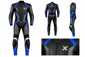 Combinaison de moto en cuir Signature X One-Piece |   Bleu noir élégant |   Fabricant OEM ODM |   Qualité de conception haut de gamme |   Vêtements de course - Product Image 6