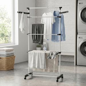 Modern Aluminum Alloy Clothes Drying Rack 4-Tier Movable Standing Type for Bathroom Minimalist Design Clothing Organizer - Product Image 1