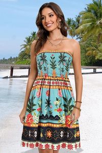 Robes d'été pour femmes, tenues de plage, robes sans bretelles, imprimé floral bohème - Product Image 4