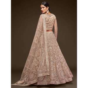 Impresionante red suave bordada en beige real Lehenga Choli con Dupatta - Product Image 6