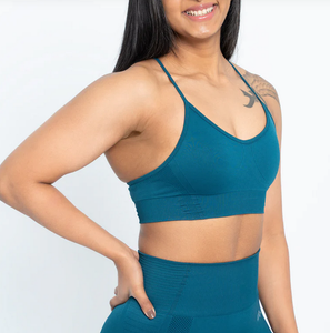 Sujetador deportivo para mujer con tirantes finos Velocity, tela elástica en 4 direcciones con soporte ligero, 93% nailon, 7% spandex, logotipo personalizado OEM. - Product Image 1