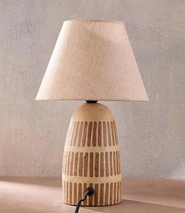 Ceramic Table Lamp with Beige Linen Empire Shade Rustic Design Warm White Light for Living Room <b>Decorative</b> <b>Lighting</b> - Product Image 2