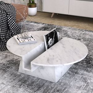 High-<b>End</b> Natural Marble Farmhouse Coffee Table with Round Solid Surface Vanity Top for Hotel Use - Product Image 1