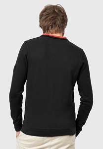 Pull à col zippé pour homme, coupe classique, en velours côtelé noir uni, avec logo sur le devant, doublé, décontracté, col rond, respirant pour l'hiver - Product Image 5