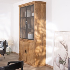 Vandana Autumn Edge Small contemporary 120cm mango wood sideboard with glass doors and Presolino wood finish - Product Image 2